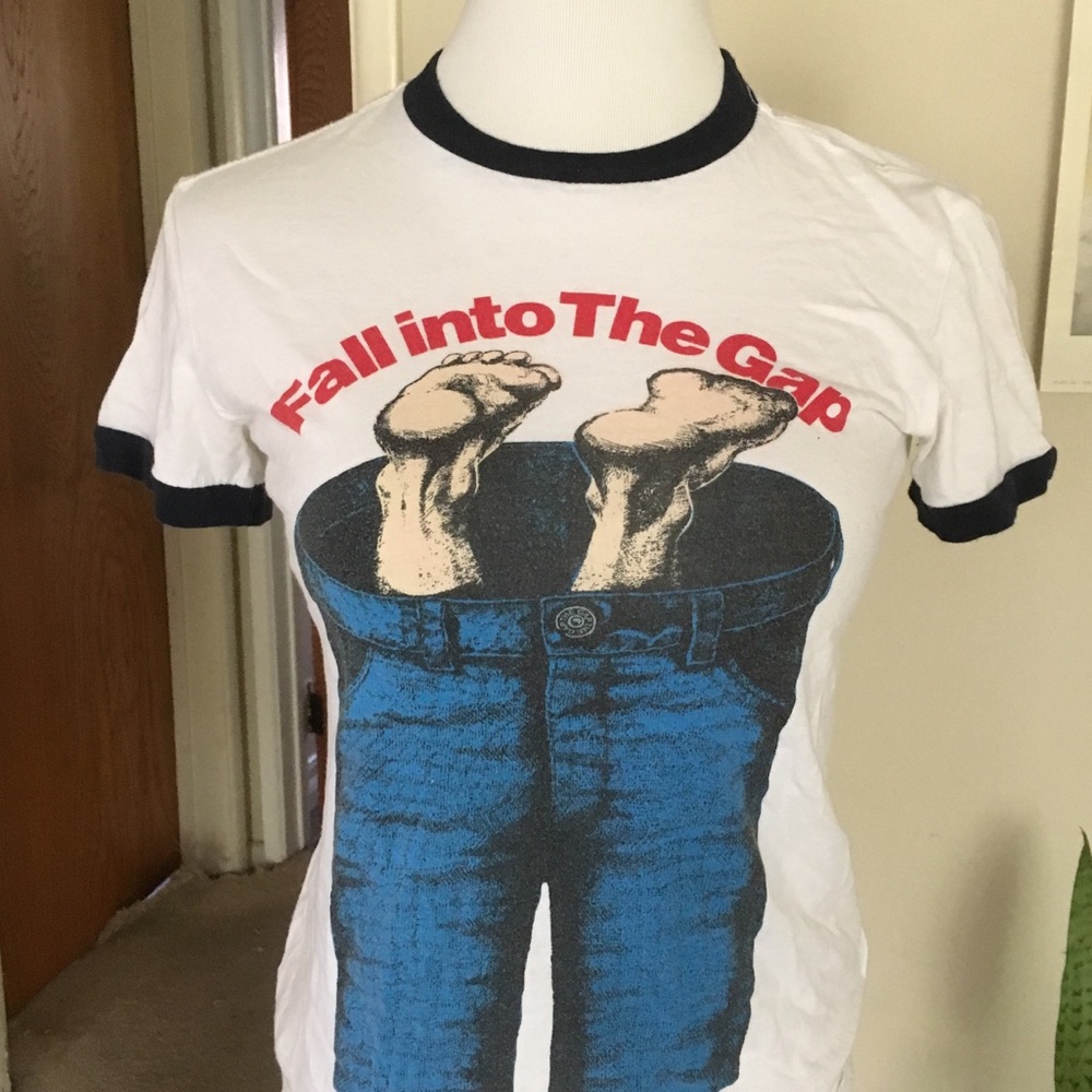 Vintage GAP Ringer Tshirt 90s Fall Into Red Blue